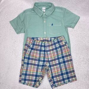 Carters short sleeve button down with plaid shorts 4t